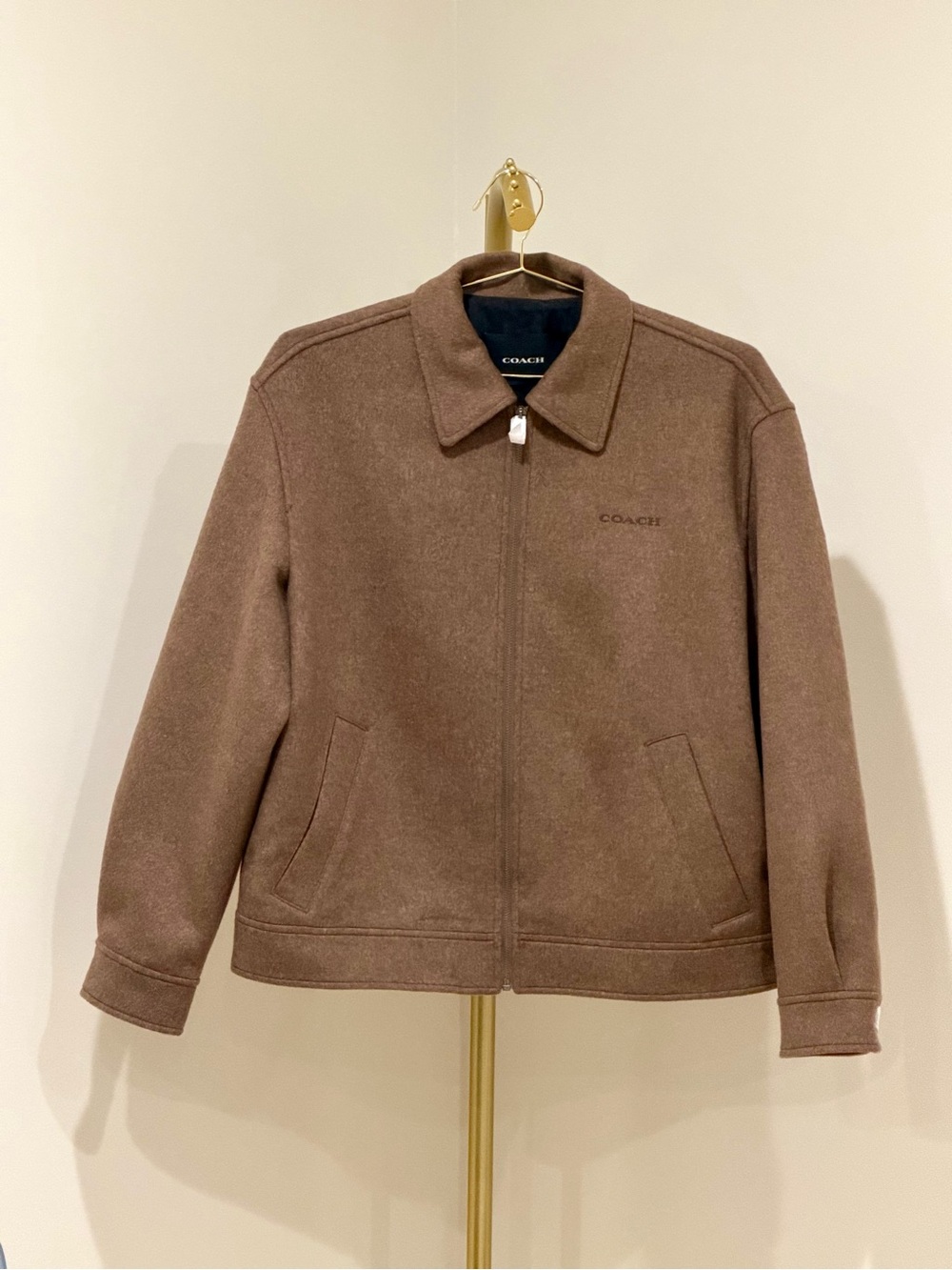 Coach Women’s Chocolate Brown Zip-Front Wool Jacket